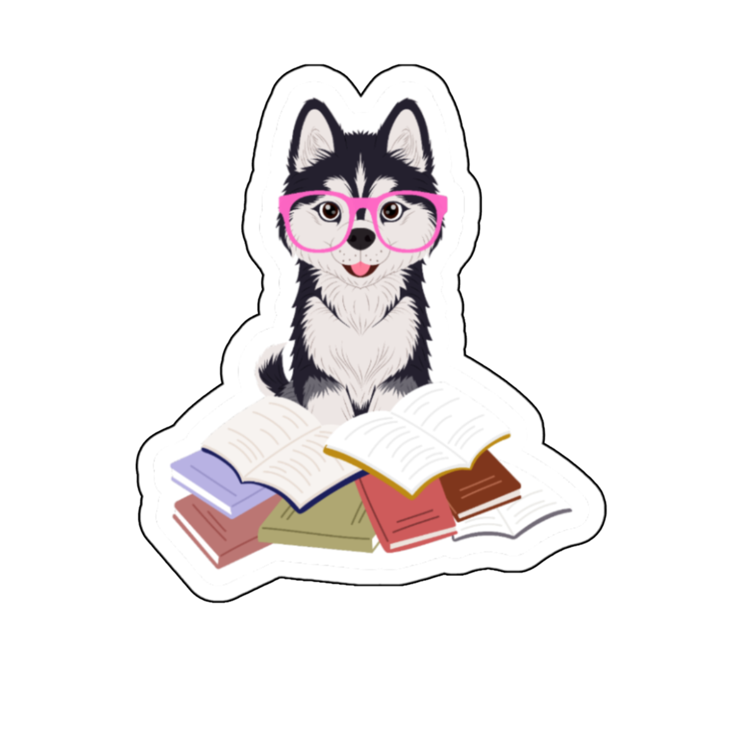 Reading Dog, handmade sticker for book lovers